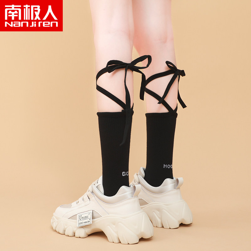 Strap Socks Children Cross Spring Summer Thin Section Pure Cotton Black Middle Cylinder Summer Day Family of Tide Soft-girl Jk Calf Socks