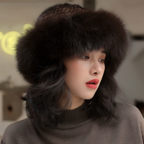 Новая норка шляпа женщина зимний рыбак, чтобы сохранить мех кожаная шляпа ночка норка патентная мода универсальная лиса шляпа для волос норка