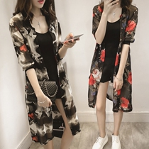 Ice silk sunscreen clothes womens summer 2021 new outer thin western style half-sleeved three-quarter-sleeved chiffon shirt jacket