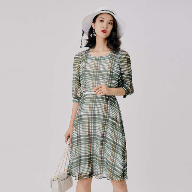 Gottis summer dress plaid new ladylike temperament strap ສິ້ນກະໂປງກາງ-ຍາວ 8B12L1809