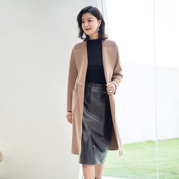 【绵羊毛+天丝】歌蒂诗秋季专柜新款驼色气质长款大衣女8C34D3590