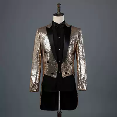 Men's sequined tuxedo stage gown magician jacket nightclub bar host court suit men's suit