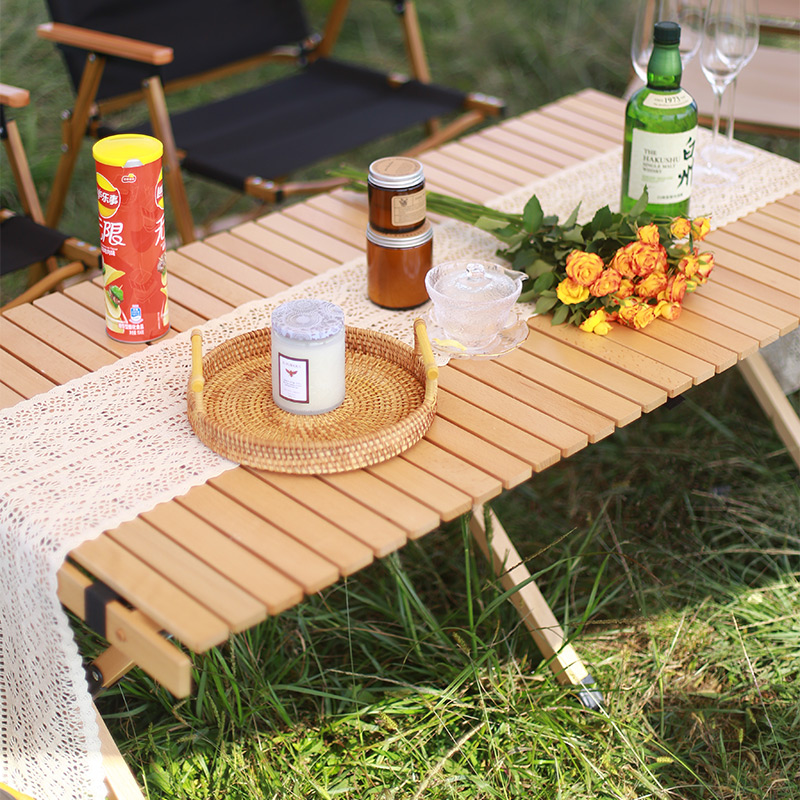 Outdoor table portable folding egg roll table picnic camping equipment camping beech solid wood self-driving tour car table