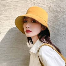 New Japanese solid color simple big eaves fishermans hat female summer foldable Sun solid color hat retro Korean version