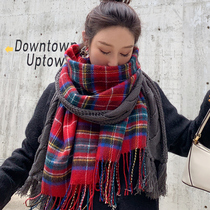 Scarf women winter Net red Korean version of Joker collar women thick warm knitted thick wool long plaid shawl