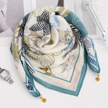 Magnetic buckle silk scarf women's neck high-end scarf