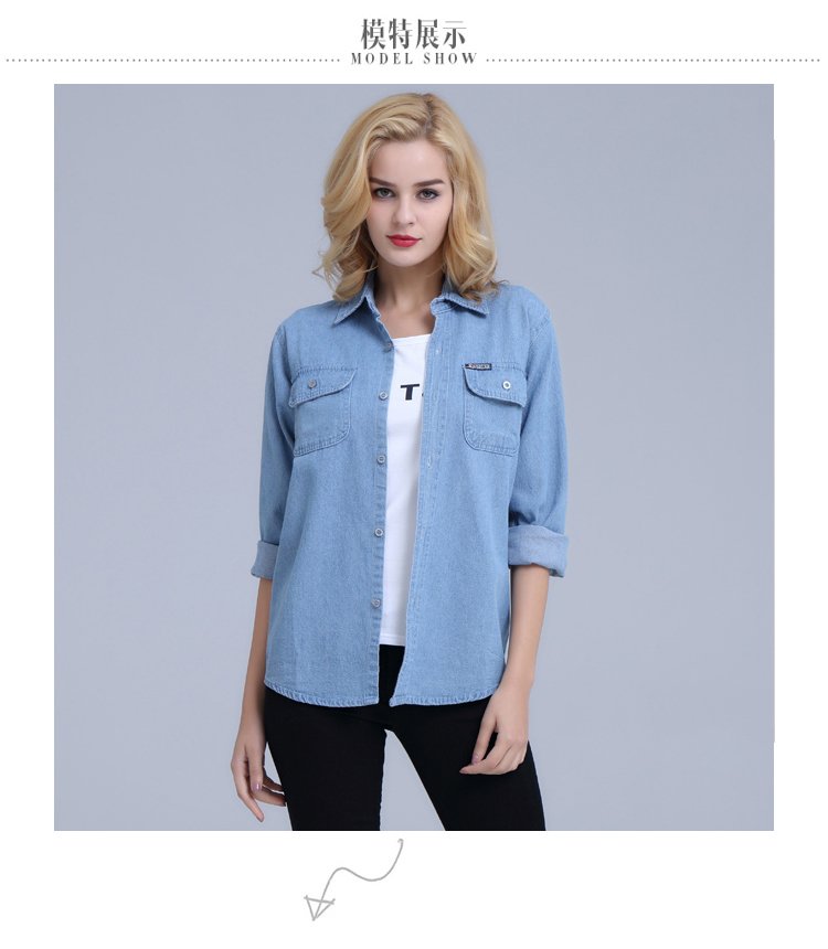 Áo phông nữ size lớn MM mới xuân 2019 áo sơ mi denim nữ mỏng áo nữ mùa hè áo sơ mi giản dị áo măng tô nữ dáng dài