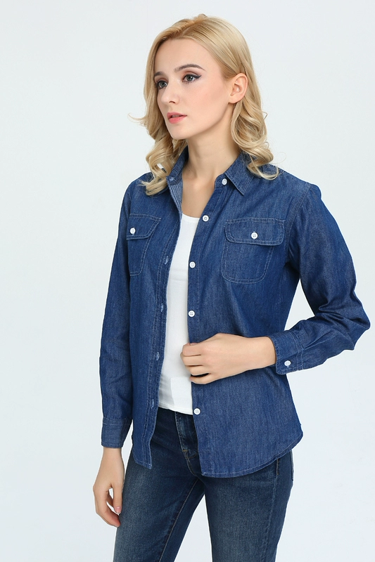 2019 áo sơ mi nữ size lớn mới mùa xuân denim jacket mùa hè áo dài tay Slim fat mm giản dị áo sơ mi hoa nhí