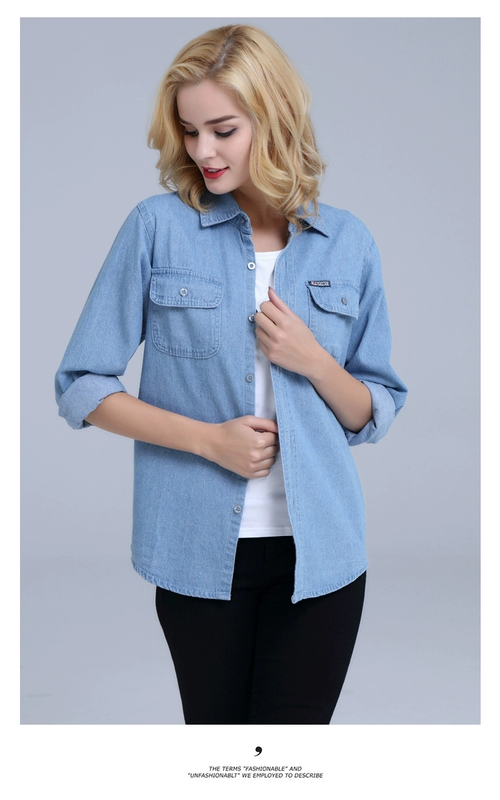 Áo phông nữ size lớn MM mới xuân 2019 áo sơ mi denim nữ mỏng áo nữ mùa hè áo sơ mi giản dị áo sơ mi kiểu đẹp