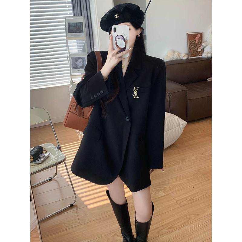 Spring and Autumn Season High-End Stylish Street-Style Blazer New Loose Oversized Black Hong Kong Style Trendy Suit