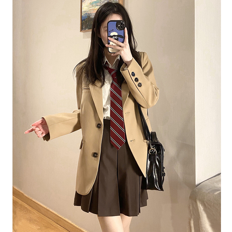 Khaki Chengdu Small Blazer Jacket for Women, Casual and Stylish, Academy Style Jk Student Suit, Spring and Autumn Outerwear for Women