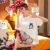 Bộ đồ ngủ nữ mùa hè cotton ngắn tay cắt quần ở nhà phục vụ mùa hè mỏng cộng với size cotton phiên bản Hàn Quốc có thể mặc bên ngoài bộ đồ - Bộ Pajama Bộ Pajama