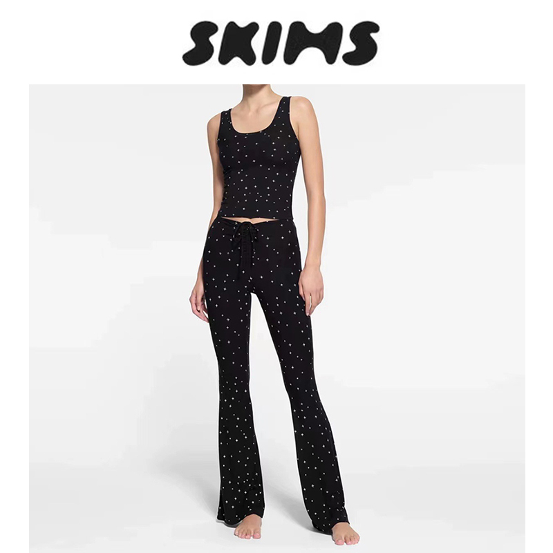 Official Authentic Skims Pants Kardashian Style Casual Pants Printed Slim Fit Stretchy Flared Long Pants for Women