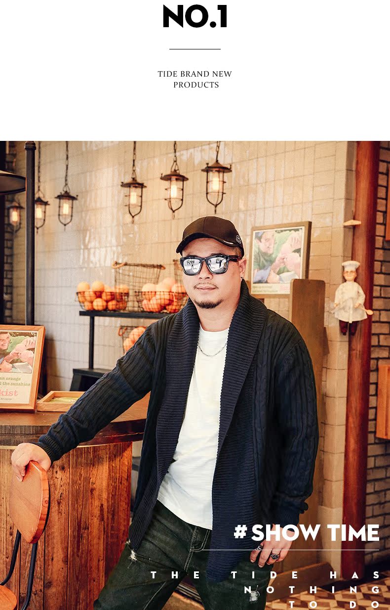 Weichen thủy triều thương hiệu kích thước lớn áo len nam mùa thu và mùa đông nam cộng với phân bón để tăng áo len len chất béo áo len nam áo len nam