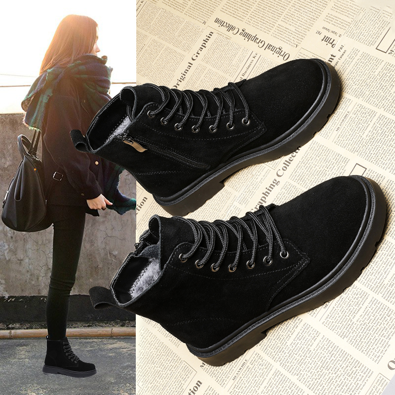 Black Martin Boots for Women 2025 New Winter Fleece-Lined Boots Cotton Shoes Casual Warm Suede Leather Snow Boots Black Martin Boots for Women 2025 New Winter Fleece-Lined Boots Cotton Shoes Casual Warm Suede Leather Snow Boots