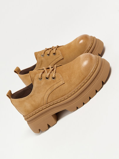 Work Shoes for Women 2026 New Spring Low-Top Martin Boots Thick-Soled Height-Increasing Large-Toe Women's Shoes Chunky Heel Small Leather Shoes