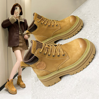 Thick-Soled Martin Boots for Women, 2025 New Autumn and Winter Fleece-Lined Boots, Height-Increasing Work Boots