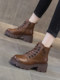 Women's Leather Shoes, British Style Martin Boots, Make Feet Look Smaller, 2025 New Thick-Soled Chunky Heel Autumn Short Boots, Winter Fleece-Lined