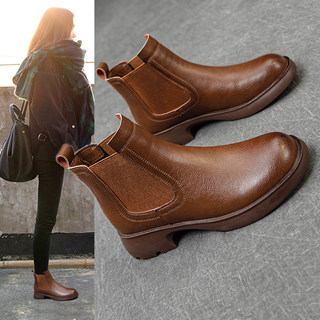 Martin Boots for Women 2025 New Autumn British Style Chunky Heel Leather Shoes Spring and Autumn Single Boots Chelsea Boots Short Boots