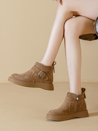 Martin Boots for Women 2025 Autumn and Winter New Style Fleece-Lined Boots Fashionable Retro Birkenstock Shoes Casual Versatile Short Boots