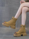 Thick-Soled Martin Boots for Women 2025 New Winter British Style Chunky Heel Short Boots Retro Round Toe Mid-Calf Fleece-Lined Yellow Boots