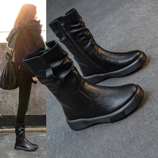 Martin Boots for Women 2025 New Mid-Calf Boots Autumn and Winter Fleece-Lined Shoes Casual British Style Chelsea Riding Boots