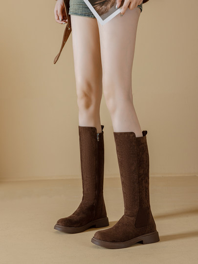 Long Boots for Women 2025 New Winter Style Fleece-Lined Boots with Chunky Heels, Knee-High Riding Boots, Martin Slim Boots