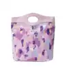 H*Dazs Original D Lilac purple oil painting flower waterproof leather hand carry insulation lunch bag