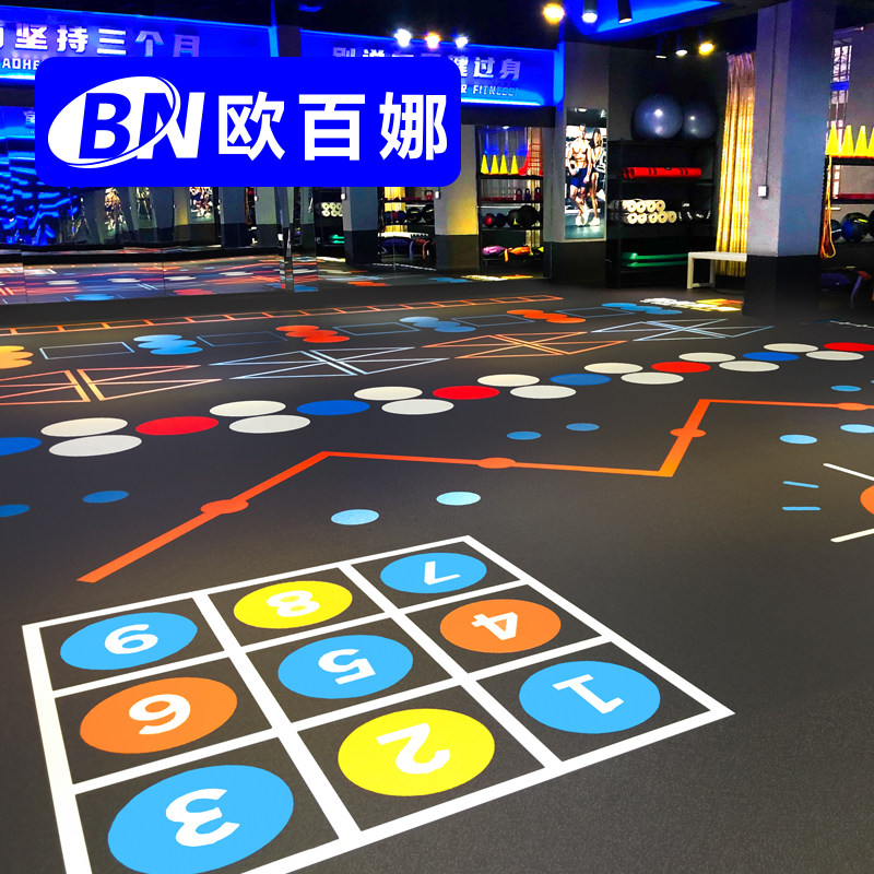 Oubina gym floor stickers private teaching pattern sports floor fitness overhead layer custom pvc floor stickers
