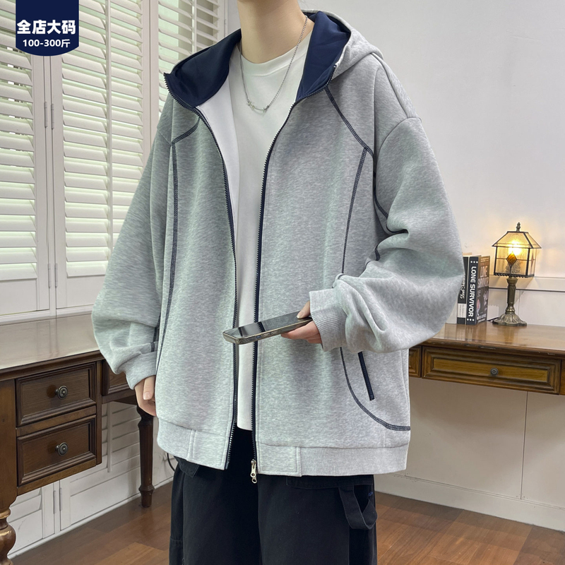 Plus-Size Hooded Jacket for Men, New Autumn Trendy Loose Fit, Extra Large Size, Hasselblad Line Cardigan Sweatshirt Coat Plus-Size Hooded Jacket for Men, New Autumn Trendy Loose Fit, Extra Large Size, Hasselblad Line Cardigan Sweatshirt Coat