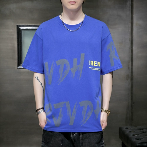 Летняя хлопковая трендовая футболка с коротким рукавом для отдыха, большой размер