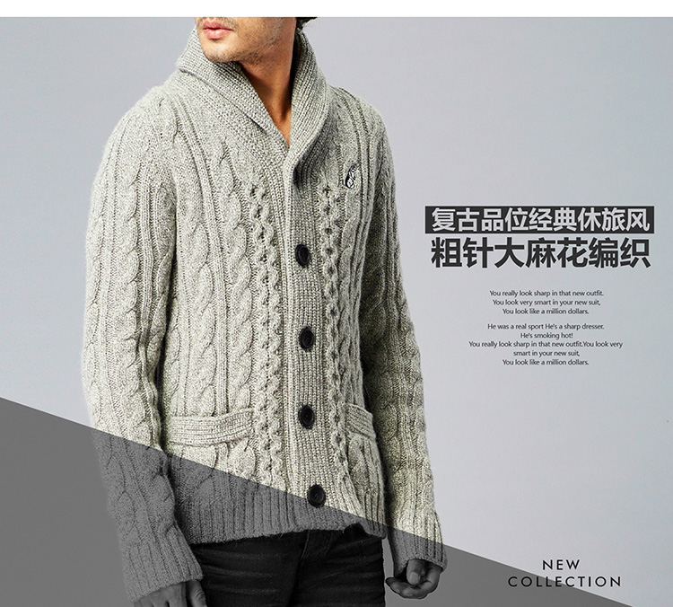 Vintage dày que đan xoắn áo len dày InPark giá trị nam kích thước lớn mỏng màu xanh lá cây cổ áo len cardigan áo nam