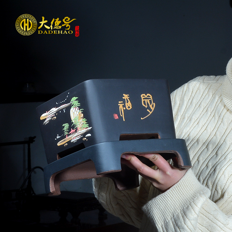 Greatness, yixing purple sand pottery and porcelain size flowerpot more than four square basin meat clivia mud painting special pot the plants
