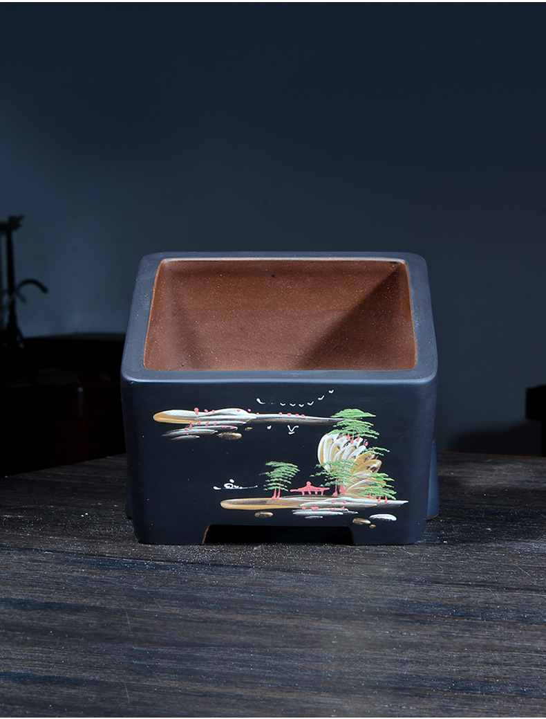 Greatness, yixing purple sand pottery and porcelain size flowerpot more than four square basin meat clivia mud painting special pot the plants