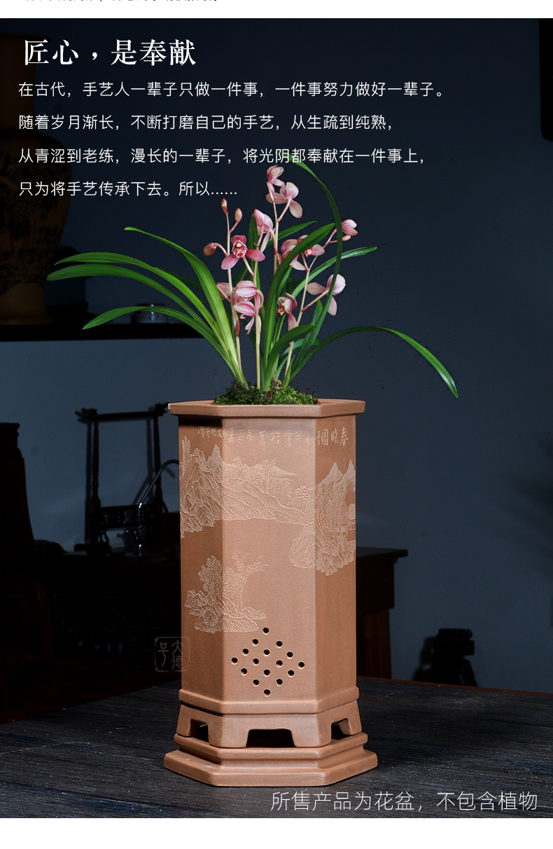 Purple sand flowerpot gentleman butterfly bluegrass household creative move large breathable with tray was special ceramic orchid pot