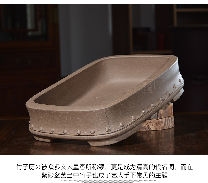 Boutique yixing purple sand flowerpot Chinese wind miniature creative flower pot large rectangle fake rocks bibulous bonsai pot