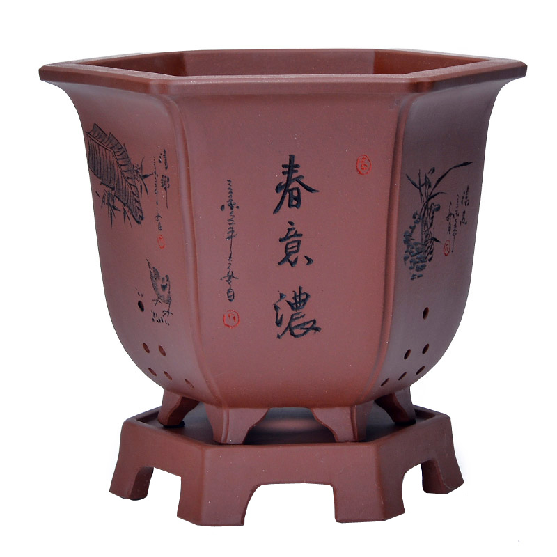 Greatness, violet arenaceous the six - party orchid flower pot basin of horticulture green plant bracketplant asparagus clivia ceramic pot