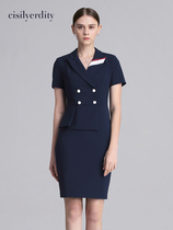 High-end Professional Dress Skirt Woman Summer Short Sleeve Collision Color Lotus Leaf Side Down Swing Tooling Sales department Jewelry Store Work Clothes