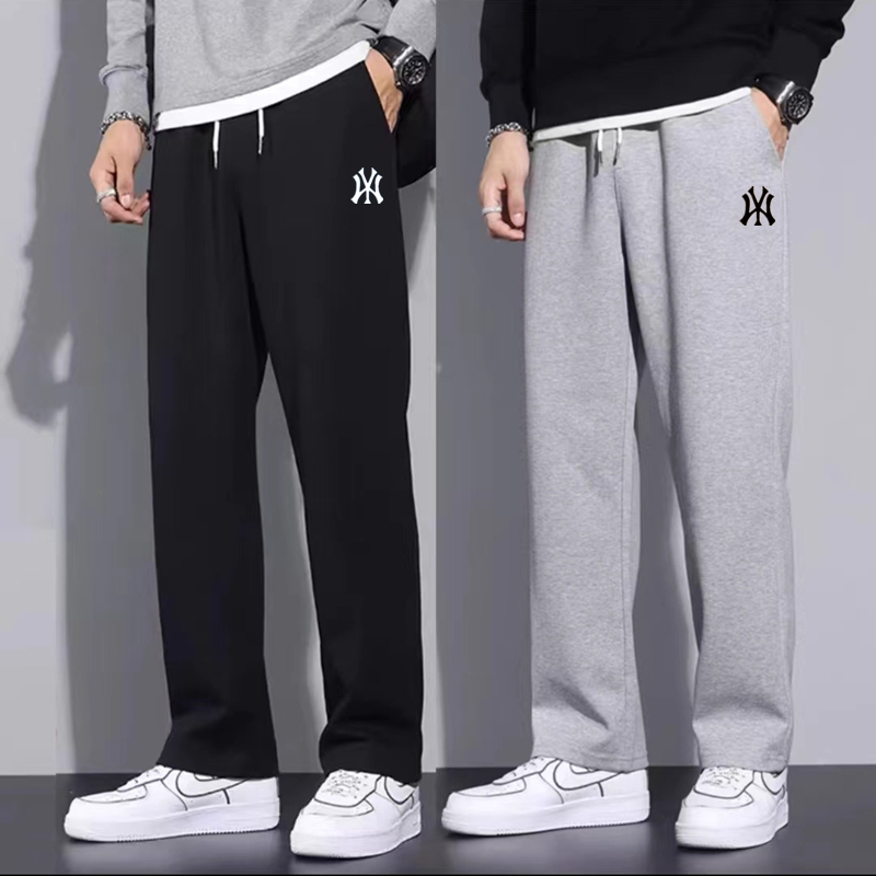 Loose Fit Men's Straight-Leg Casual Running Pants, Spring and Autumn Breathable Pure Cotton Long Pants, Winter Fleece-Lined Youth Sweatpants