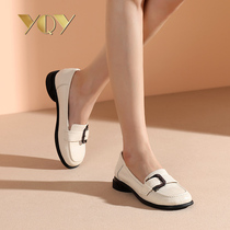 White shoes 2021 autumn new flat sole shoes womens leather round head womens shoes thick bottom deep mouth small leather shoes
