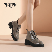 Short boots women 2021 New thick bottom cake boots patent leather Martin boots women rough heels women boots autumn and winter