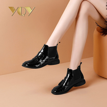 Womens Chelsea boots 2021 New Martin small leather boots Womens rough heel flat shoes patent leather boots women autumn and winter