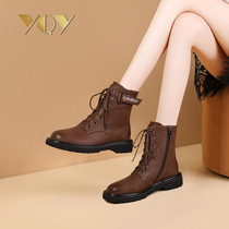 Coarse heel boots women 2021 autumn and winter New Round Head thick-soled retro Martin boots with leather lace-up womens boots