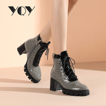 Coarse heel boots female 2021 new autumn and winter high heels female Joker thick soles shoes real leather boots children Martin boots