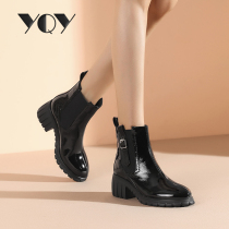 Martin boots female round head 2021 new autumn and winter thick heel thick bottom short tube boots female black Chelsea short boots women