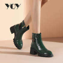 Coarse heel boots women 2021 autumn and winter New velvet thick-soled heels women wild leather boots Women Martin boots