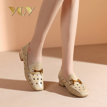 Coarse heel sandals womens 2021 summer New hollow hole shoes womens fashion womens four-season shoes leather bag head womens shoes