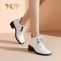 White Martin boots female thick-soled boots 2021 autumn and winter New lace-up shoes women boots Joker thick heel short boots