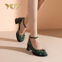 Womens shoes in the autumn of 2021 new shallow mouth buckle shoes children round head thick heel middle heel Joker thick sole shoes