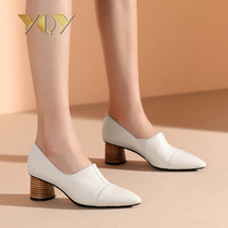Shoes female tip high-heeled shoes female chunky-heel 2021 nian autumn new shoes shen kou shoes female white shoes